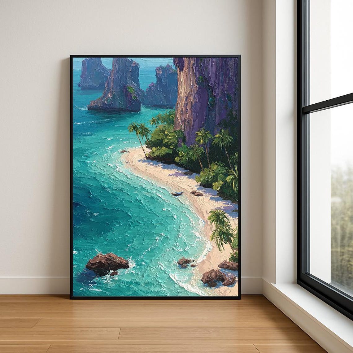 Tropical Karst Cliffs Palm Beach Turquoise Sea View Art Poster
