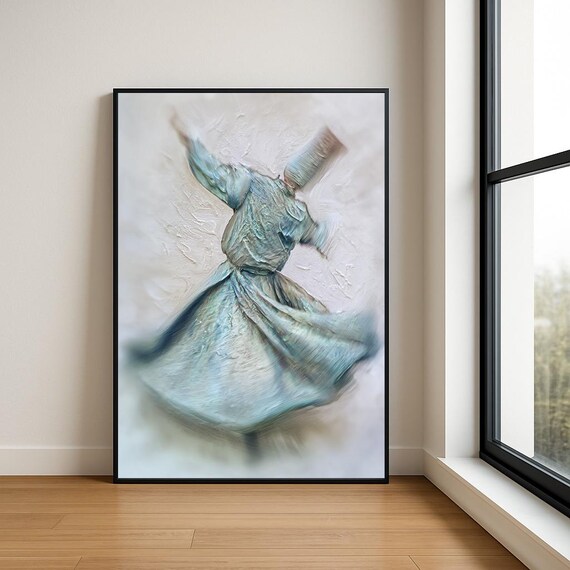 Whirling Dervish Motion Blur Sage Green Spiritual Painting Wall Art