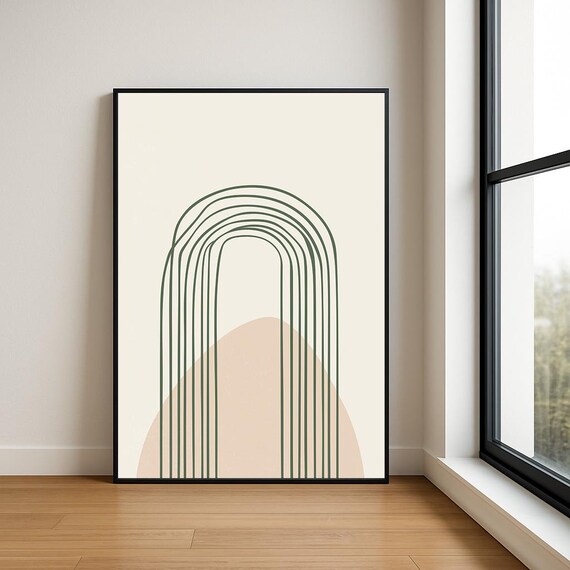 Sage Green Arches Over Sand Circle Minimal Modern Boho Wall Art