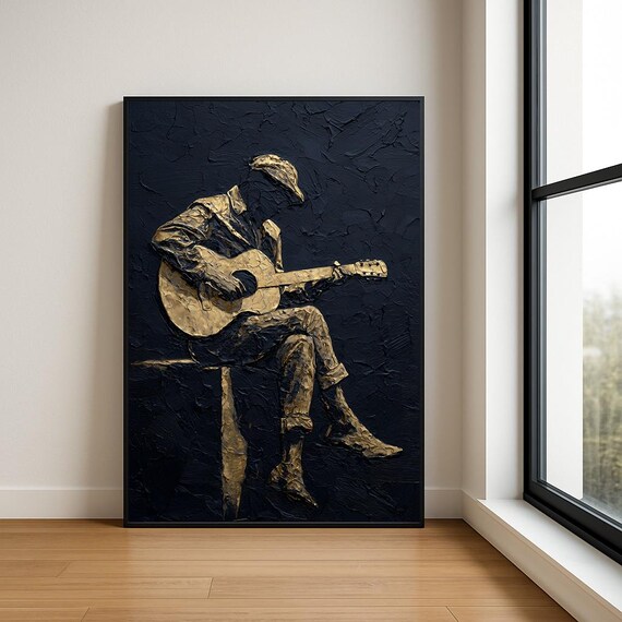 Music Lover Wall Art Print Textured Musician Abstract Oil Painting