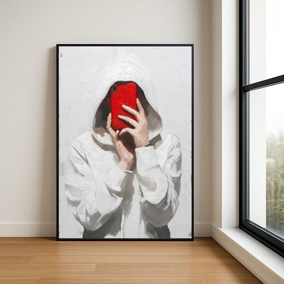 Hoodie Selfie Wall Art Print Modern Textured Oil Painting