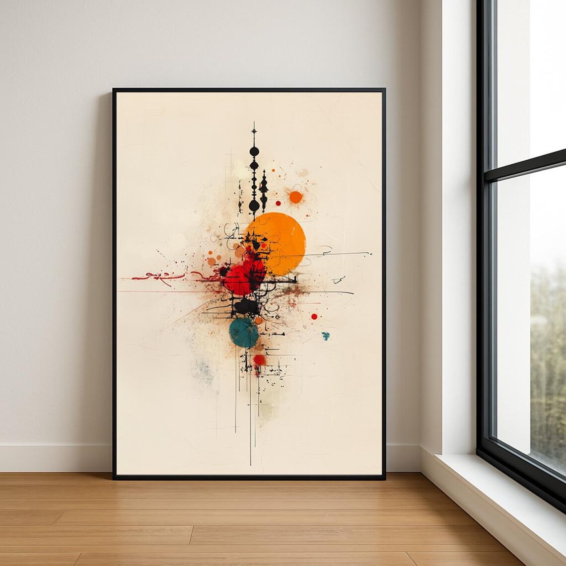 Abstract Sun Mid Century Modern Ink and Watercolor Circles Art Print
