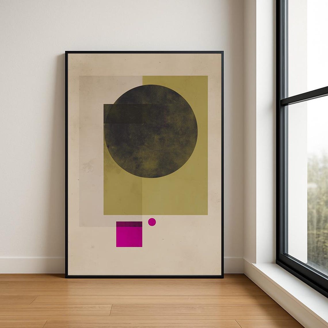 Abstract Dark Circle Olive Green Magenta Modern Geometric Art Poster