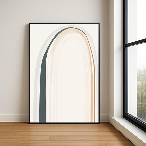 Japandi Minimalist Arch Abstract Soft Neutral Beige Line Art Poster