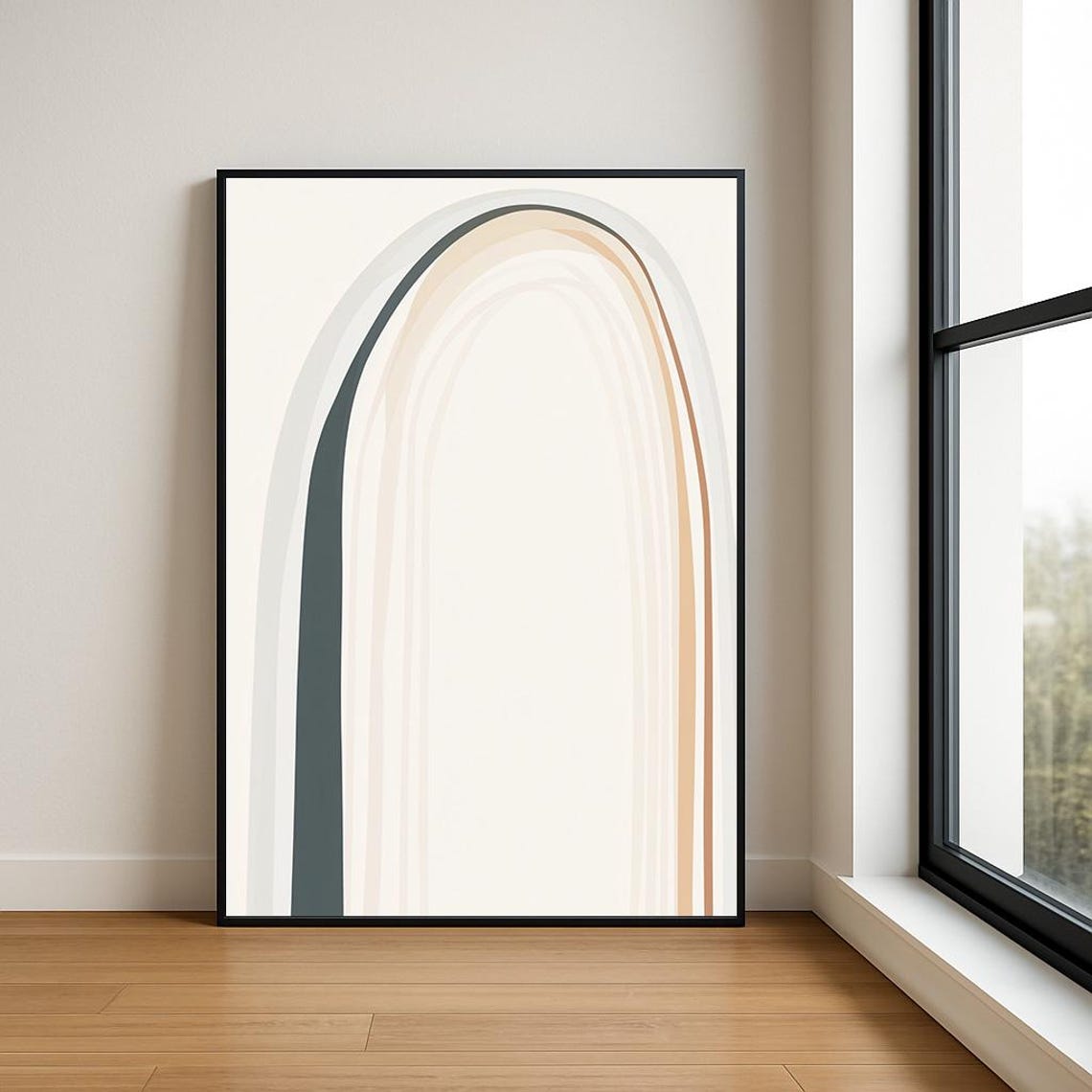 Japandi Minimalist Arch Abstract Soft Neutral Beige Line Art Poster