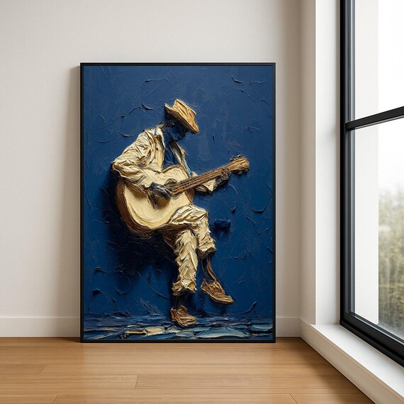 Music Lover Wall Art Print Textured Musician Abstract Oil Painting