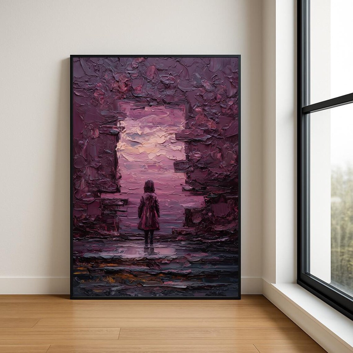 Boy In Doorway Abstract Oil Painting Moody Figurative Print