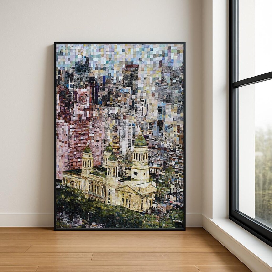 Mosaic City Skyline Grand Domed Church Downtown Urban Art Poster