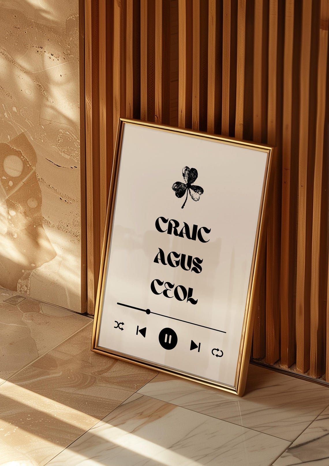 Craic Agus Ceol Shamrock Music Irish Quote Spotify Style Print - Image 2