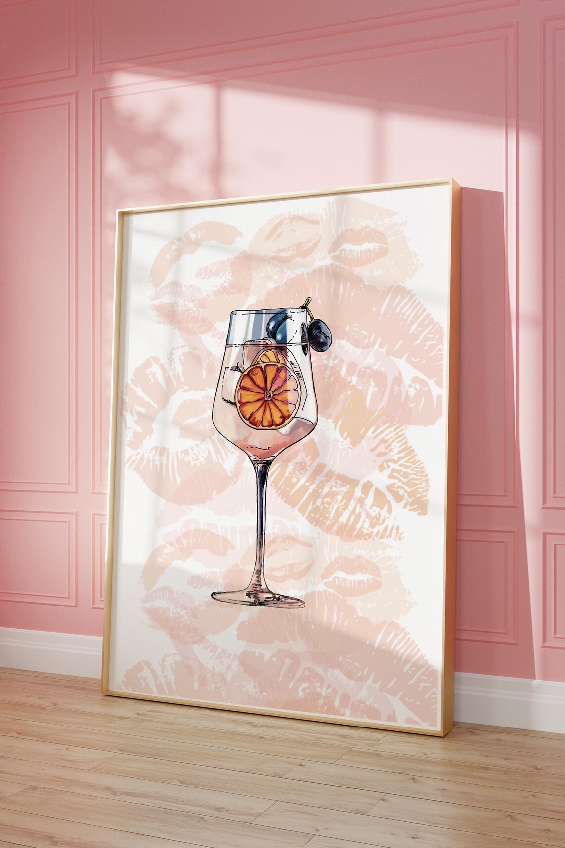 Chic Cocktail Glass Lipstick Kiss Aperol Spritz Bar Art Print - Image 4