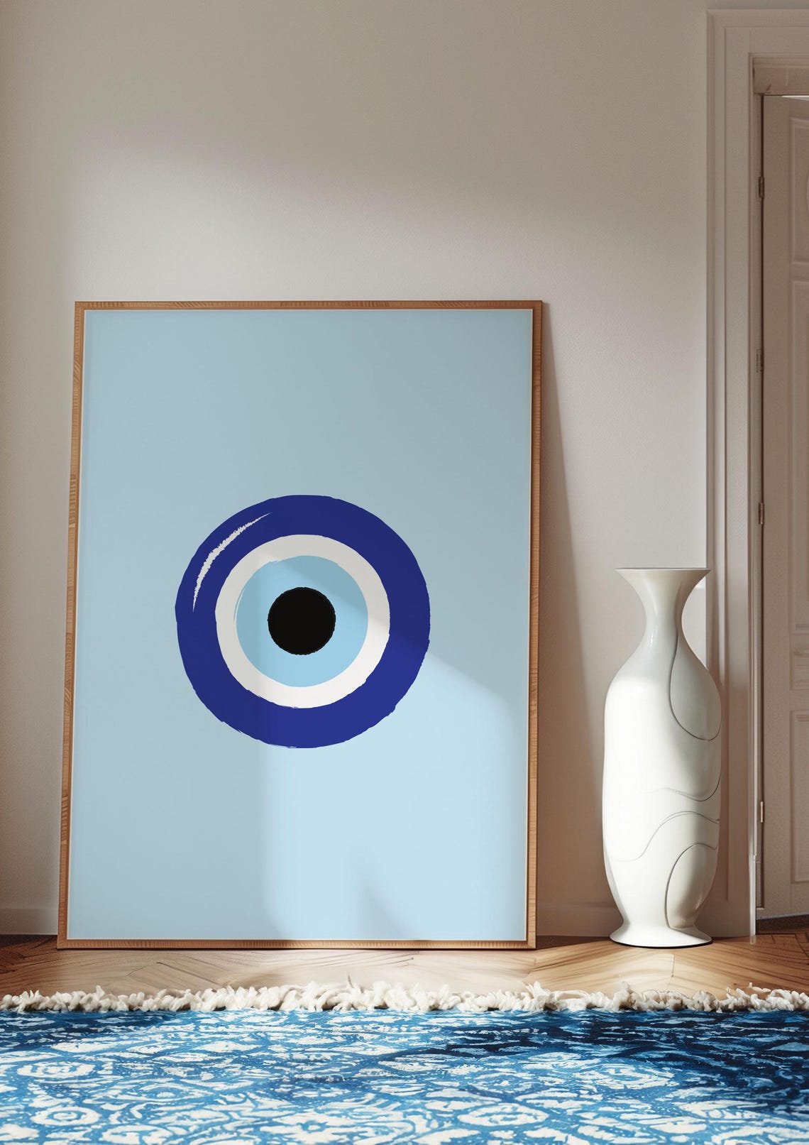 Blue Turkish Evil Eye Minimalist Protection Amulet Art Print - Image 3