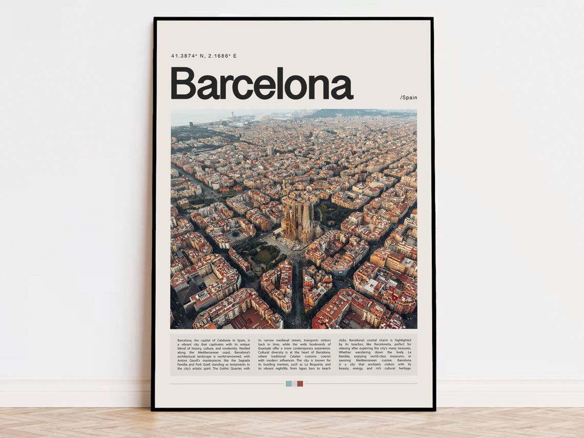 Barcelona Aerial Cityscape Sagrada Familia Eixample Travel Poster