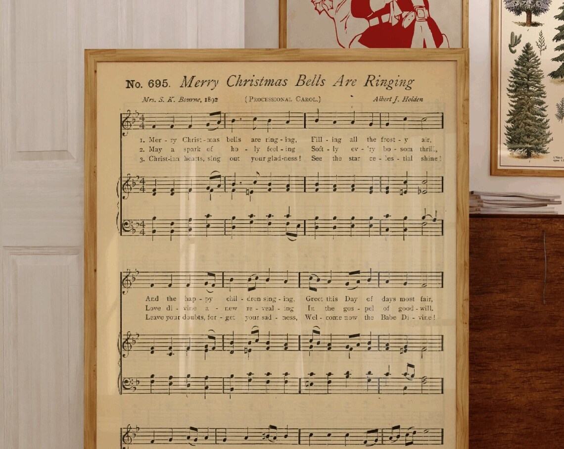 Merry Christmas Bells Are Ringing Vintage Art Print