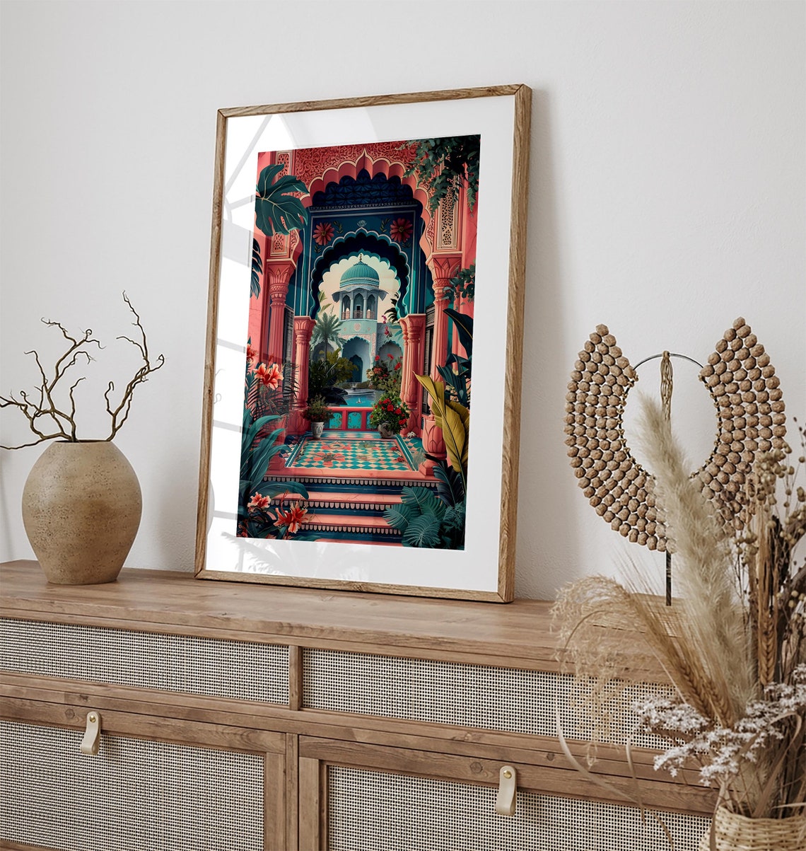 Jaipur Pink Palace Arch Courtyard Tropical Pavilion Travel Poster - Image 3