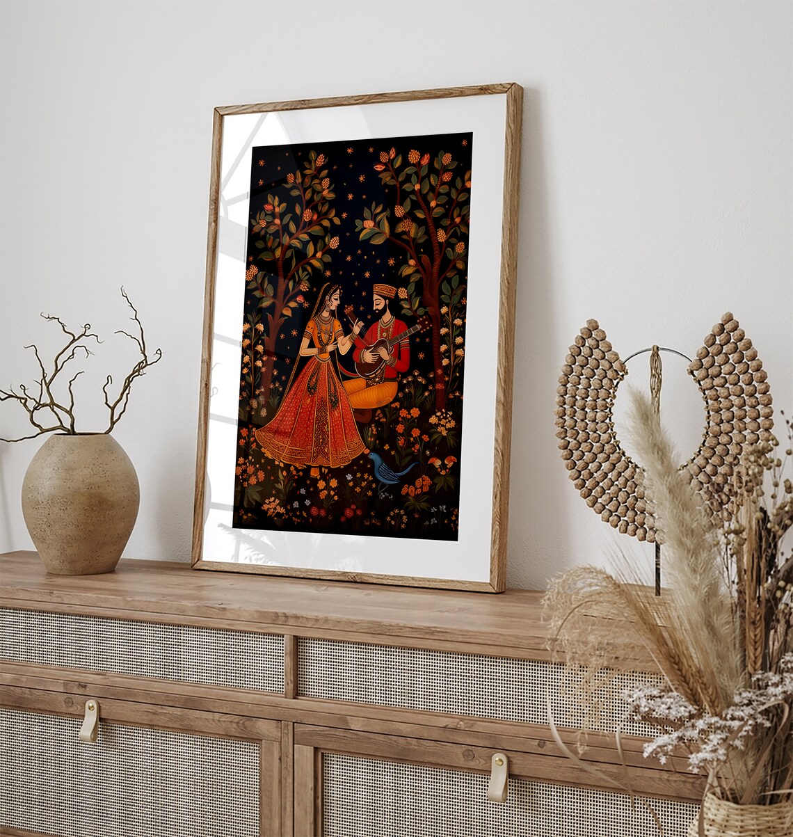 Raja Rani Indian Folk Painting Night Garden Music Vintage Art Poster - Image 2