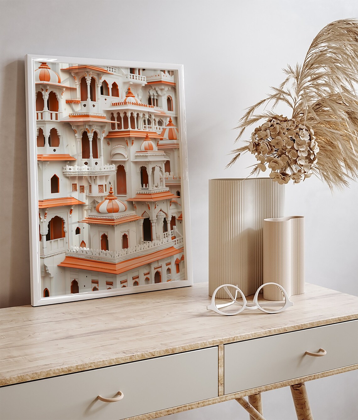 Jaipur White and Orange Palace Facade Royal Architecture Art Poster - Image 3