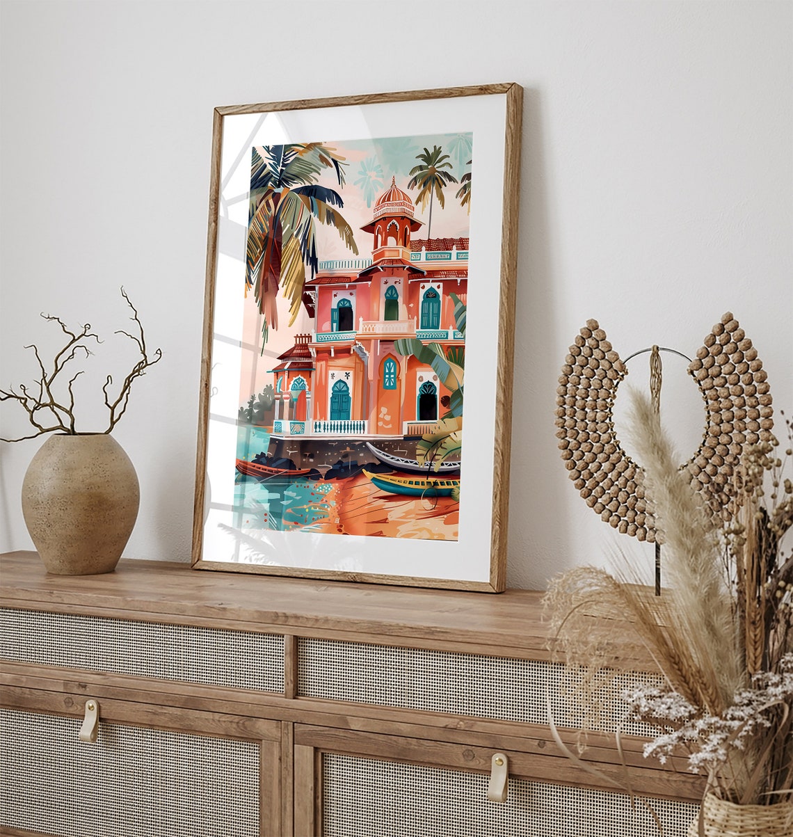 Kerala Beach Art Fort Cochin Painting South India Travel Wall Art Kerala Wall Decor Tropical Indian Art Print Living Room Home Decor - Image 2