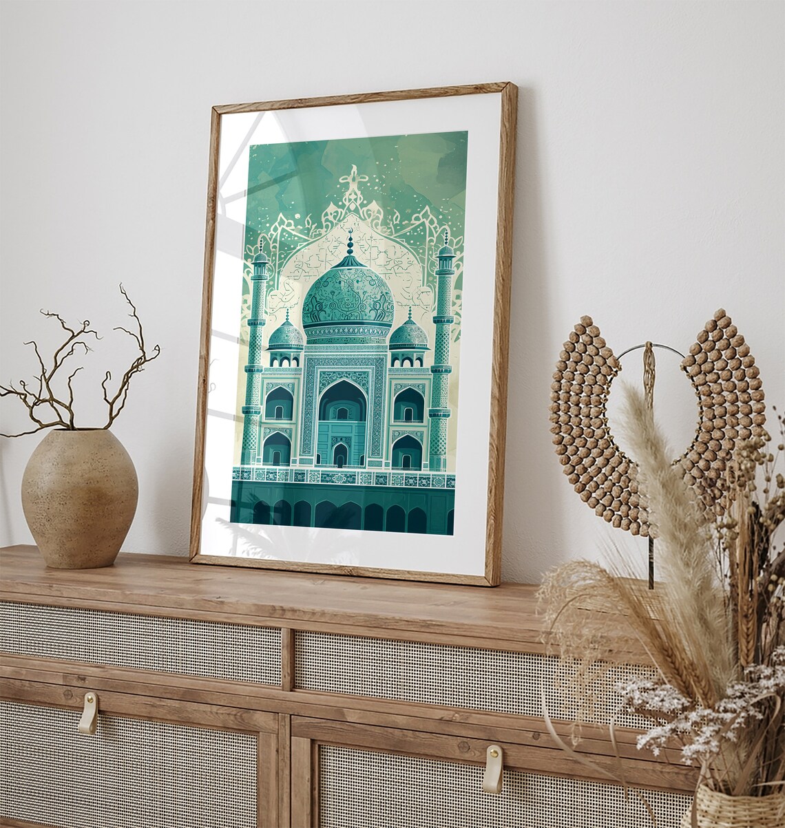 Teal Taj Mahal Mughal Monument Monochrome India Travel Poster - Image 3