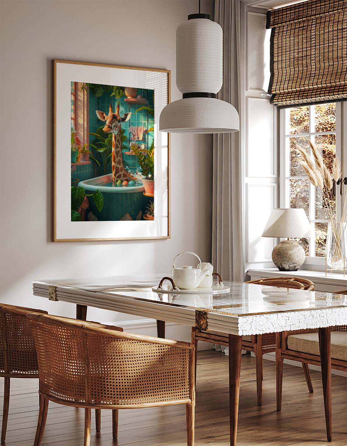 Giraffe Relaxing in a Bathtub Funny Tropical Bathroom Art Poster - Image 2