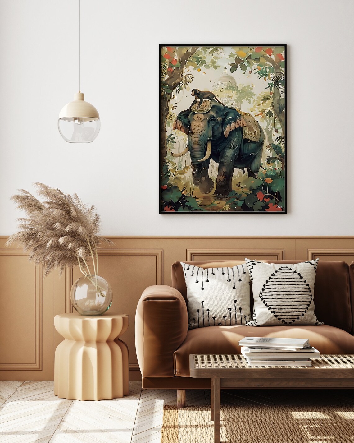 Indian Royal Art Elephant Monkey Vintage Palace Art Print - Image 3