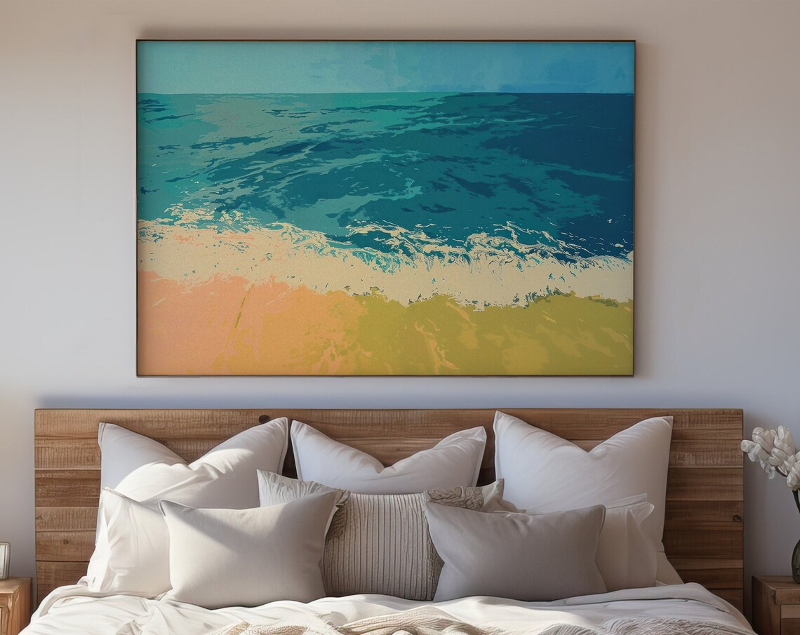Ocean Waves Coastal Beach Abstract Landscape Surf Travel Poster
