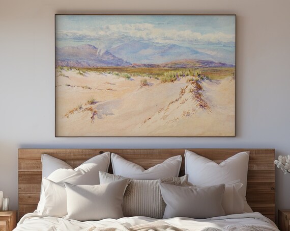 Coastal Sand Dunes Mountain Vista Watercolor Serene Landscape Art Poster