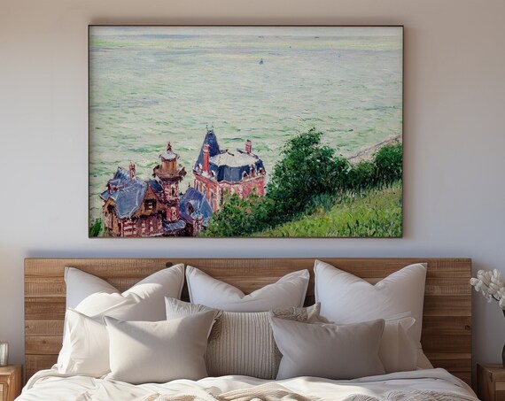 Monet Impressionist Coastal Villas Painting Vintage Ocean Wall Art Poster