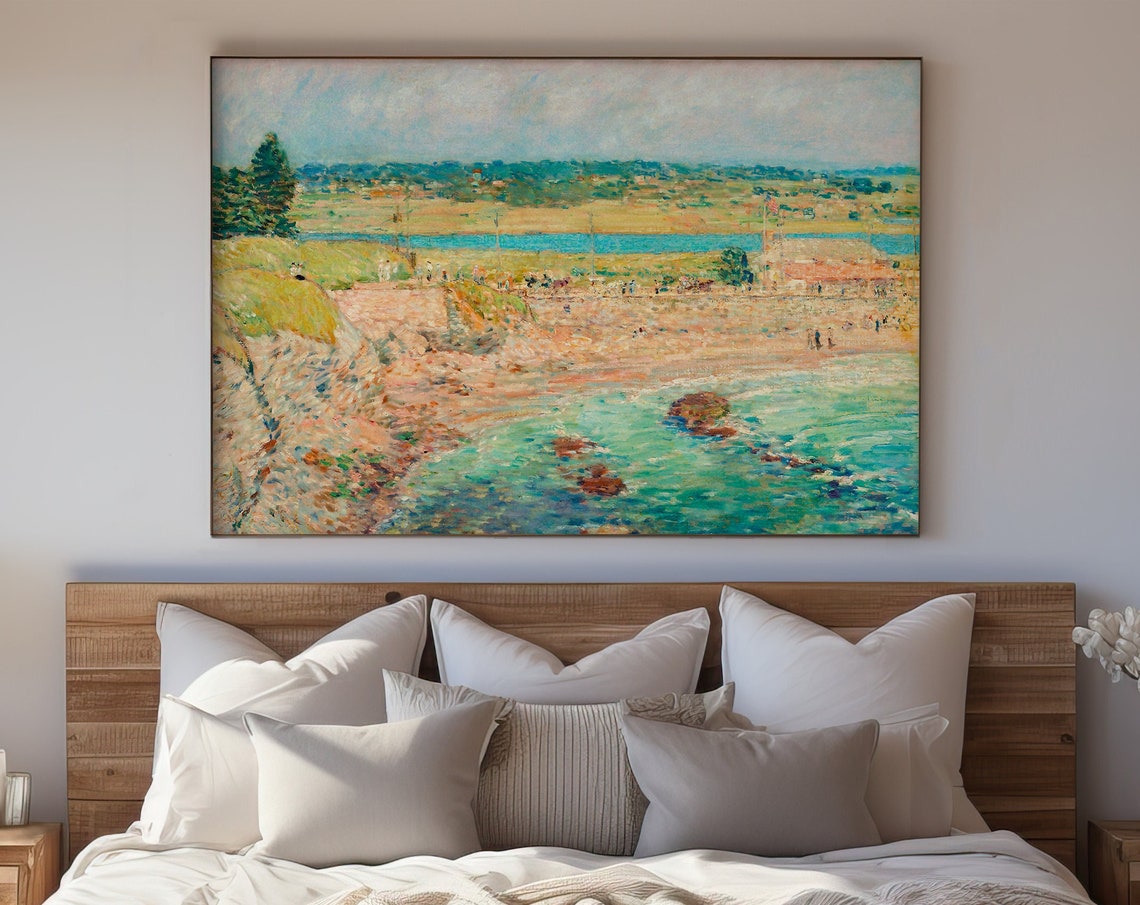 Impressionist Pastel Coastal Beach Cliffs Seascape Painting Wall Art