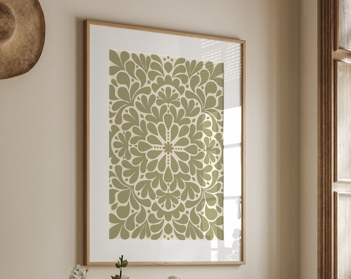 Sage Green Floral Botanical Art Print, Japandi Style - Image 2
