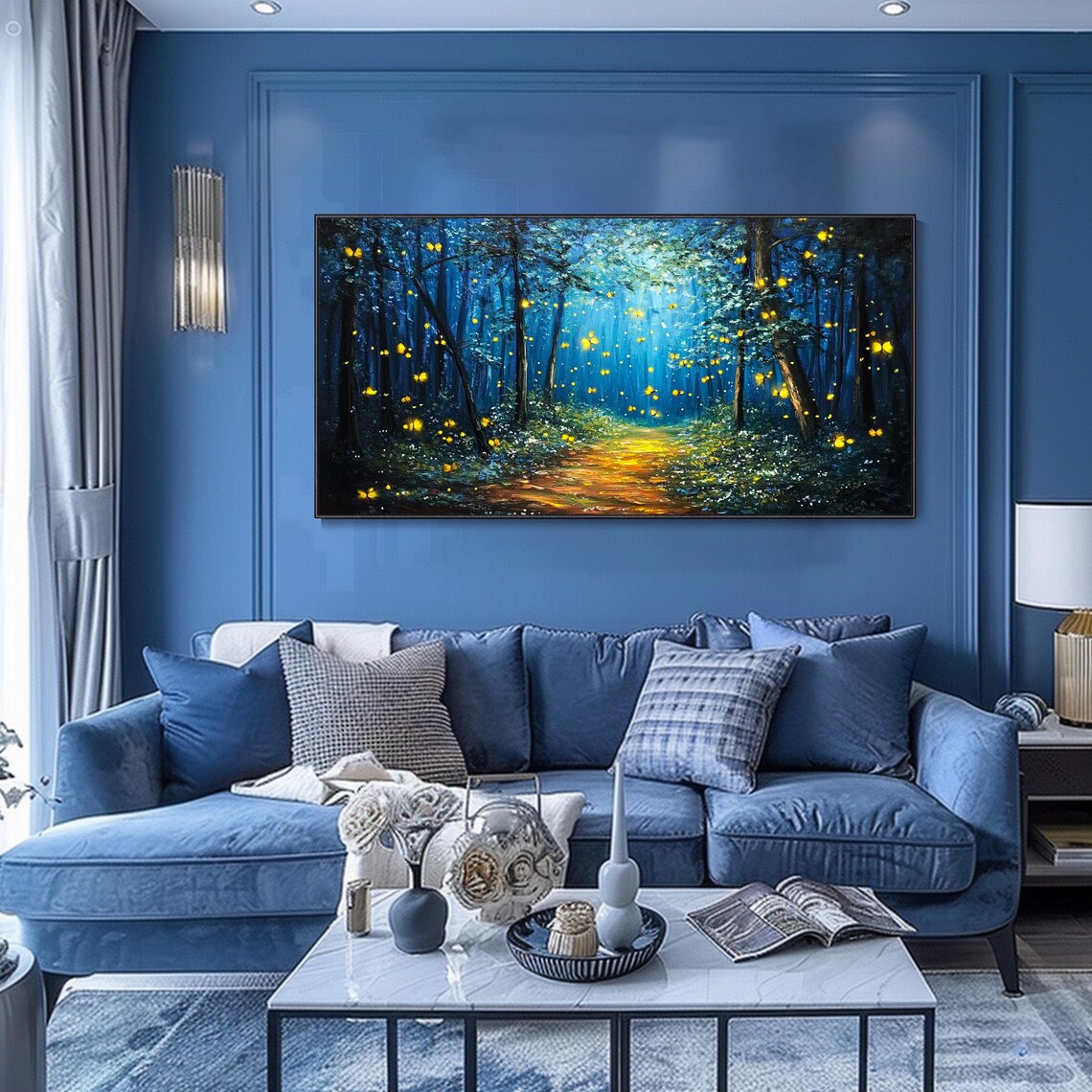 On Panoramic Forest Art Original Large Long Wide Forest Painting Horizontal Enchanted Woods Textured Wall Art Modern Home Decor - Image 2