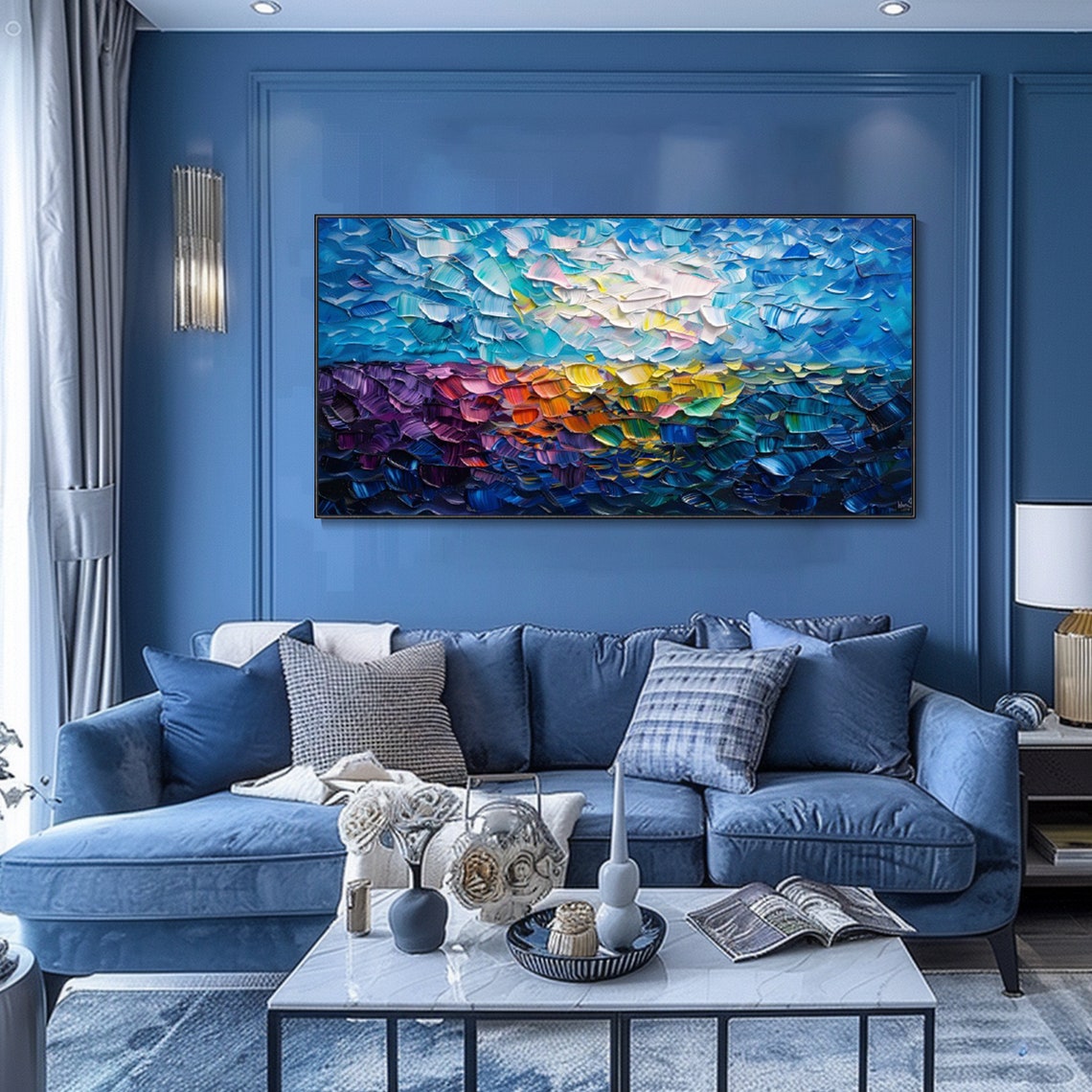 Vivid Purple Sunset Horizon Over Deep Blue Ocean Abstract Art Poster - Image 2