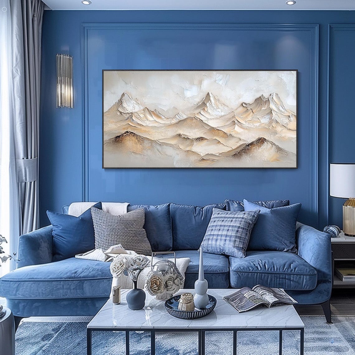 Neutral Beige Mountain Range Panorama Textured Impasto Alpine Poster - Image 2