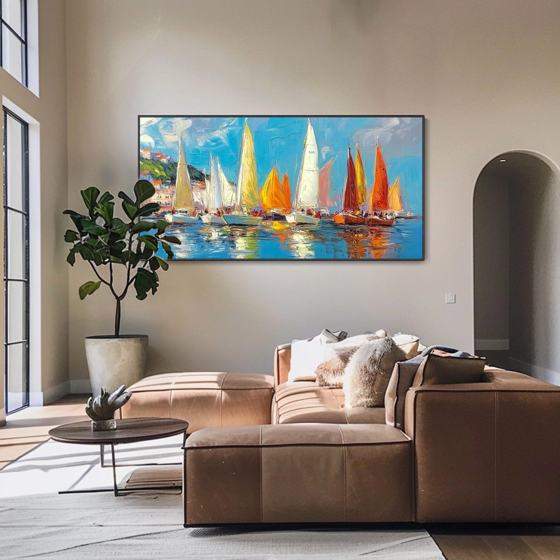 Colorful Sailboat Regatta Harbor Coastal Town Blue Sky Sailing Poster - Image 4
