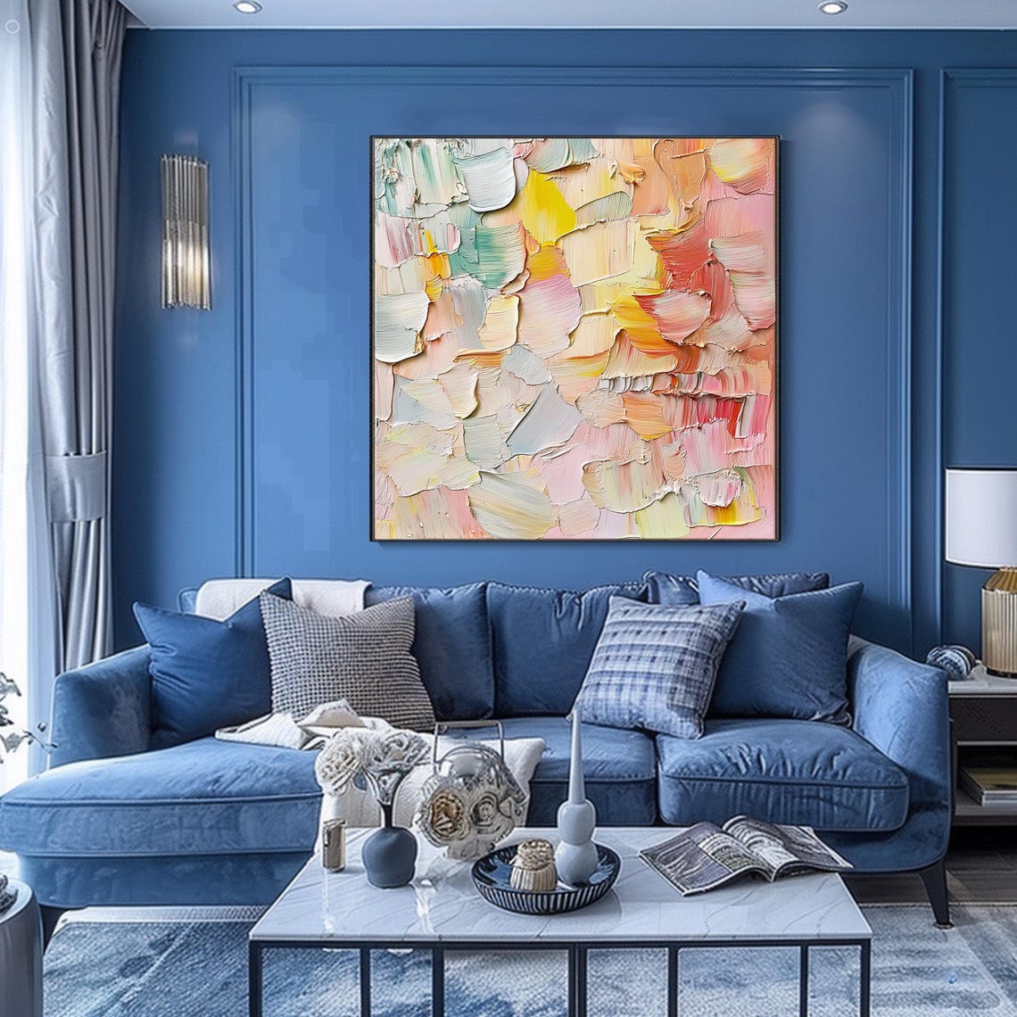Soft Pastel Abstract Impasto Pink Yellow Cream Modern Calm Wall Art - Image 2