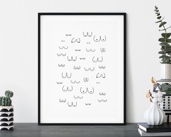 Boobs Black White Illustration Art Print