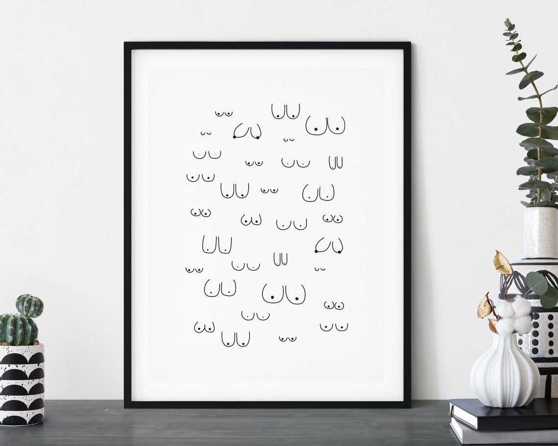 Boobs Black White Illustration Art Print