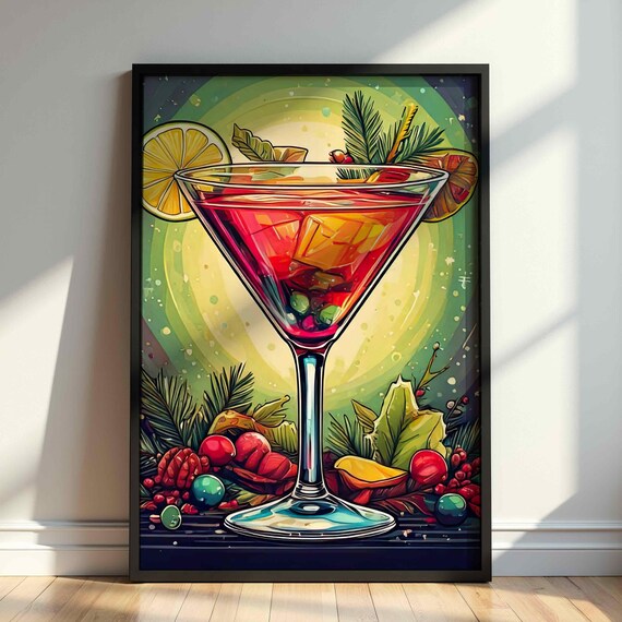 Christmas Red Martini Citrus Cranberry Festive Cocktail Bar Wall Art