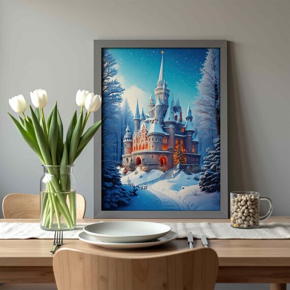 Christmas Castle Art Vintage Holiday Decor Retro Cozy Festive Designs Instant Cute Trendy