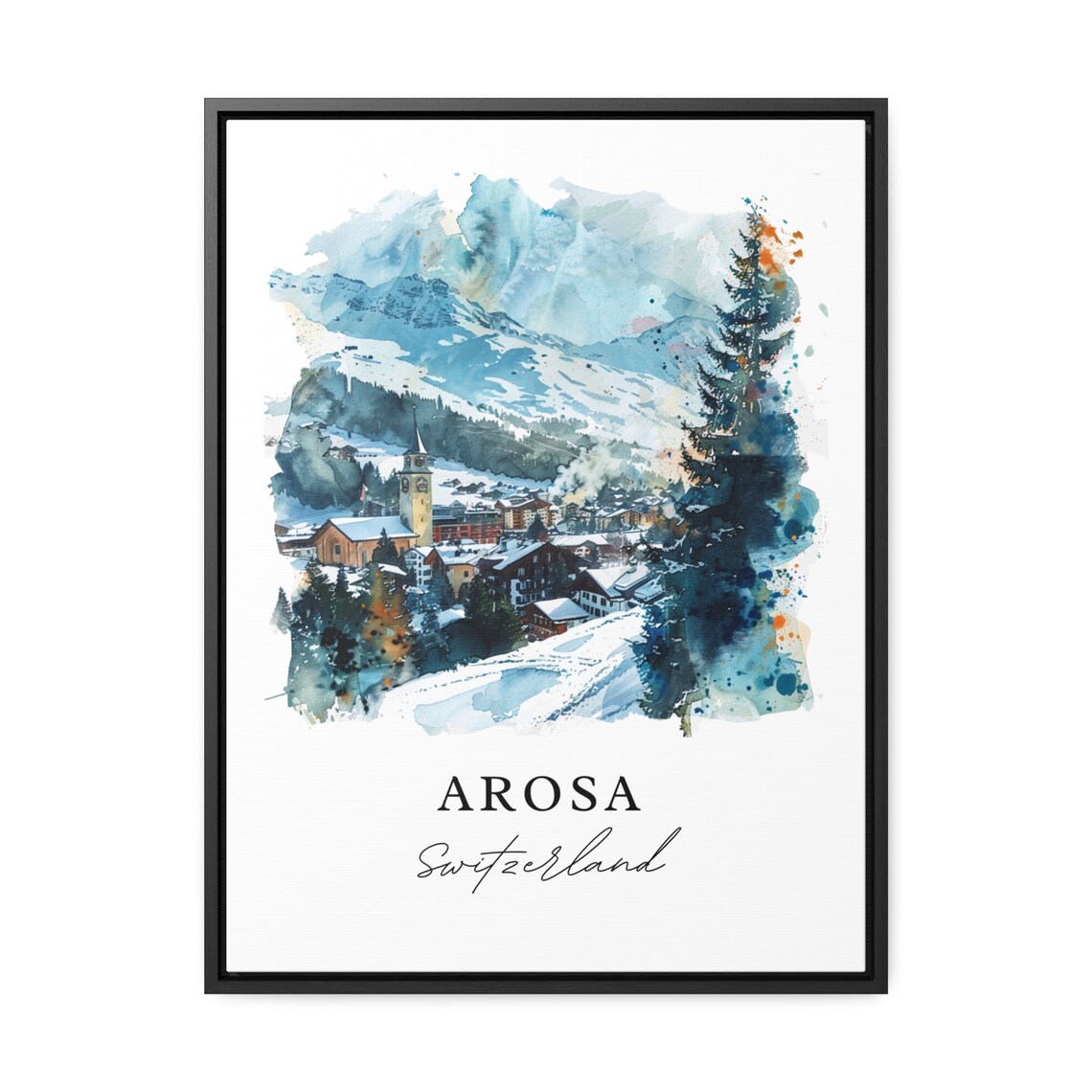 Arosa Switzerland Watercolor Alpine Ski Village Snowy Peaks Poster - Image 2