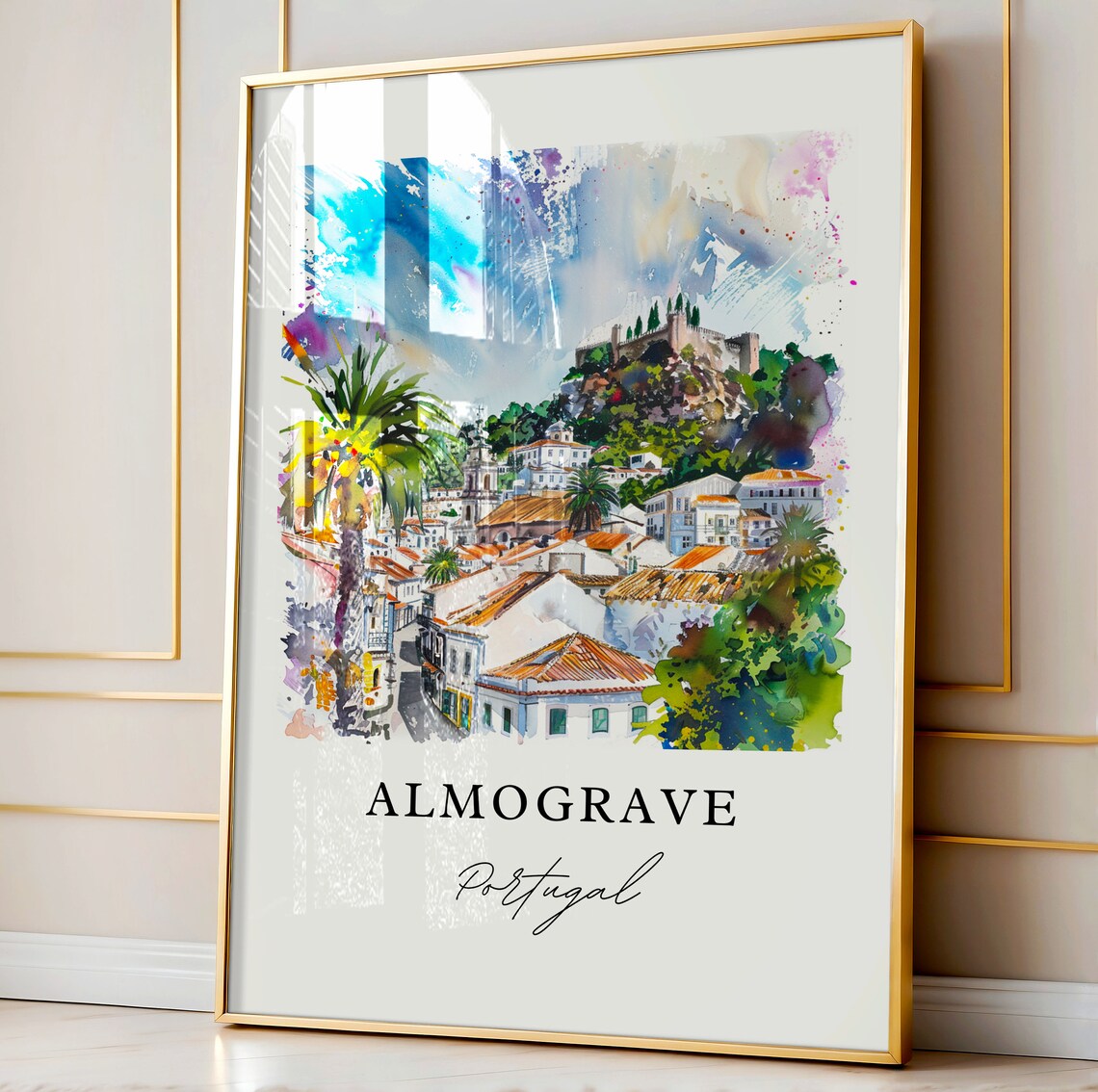 Almograve Portugal Whitewashed Village Watercolor Travel Wall Art - Image 4