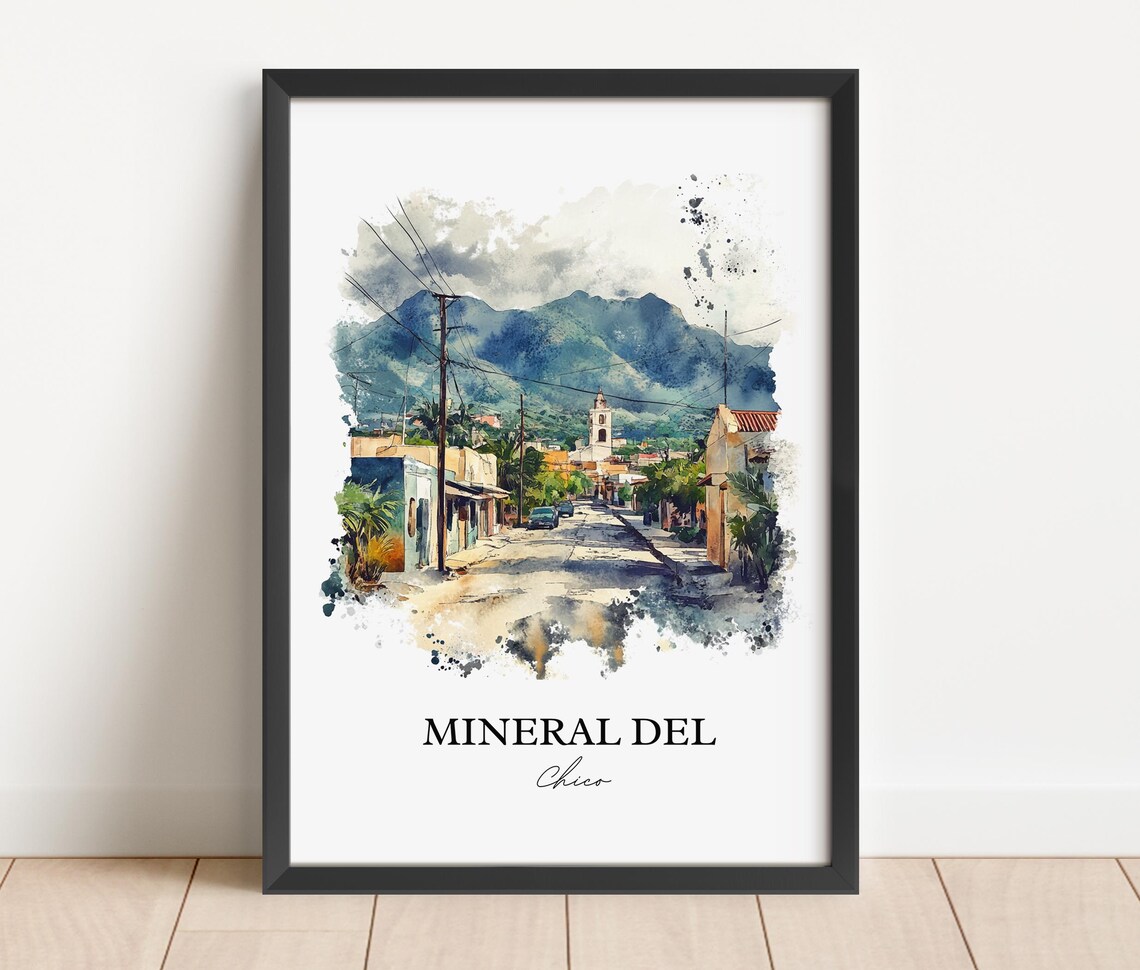 Mineral del Chico Mexico Mountain Street Watercolor Travel Poster - Image 4