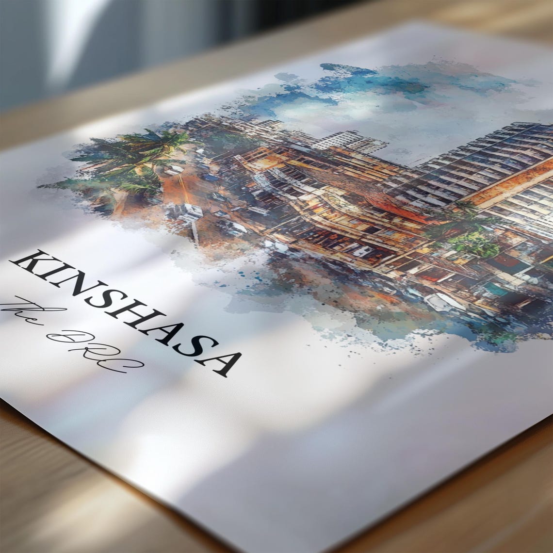 Kinshasa Congo Downtown Street Watercolor Cityscape Art Poster - Image 7