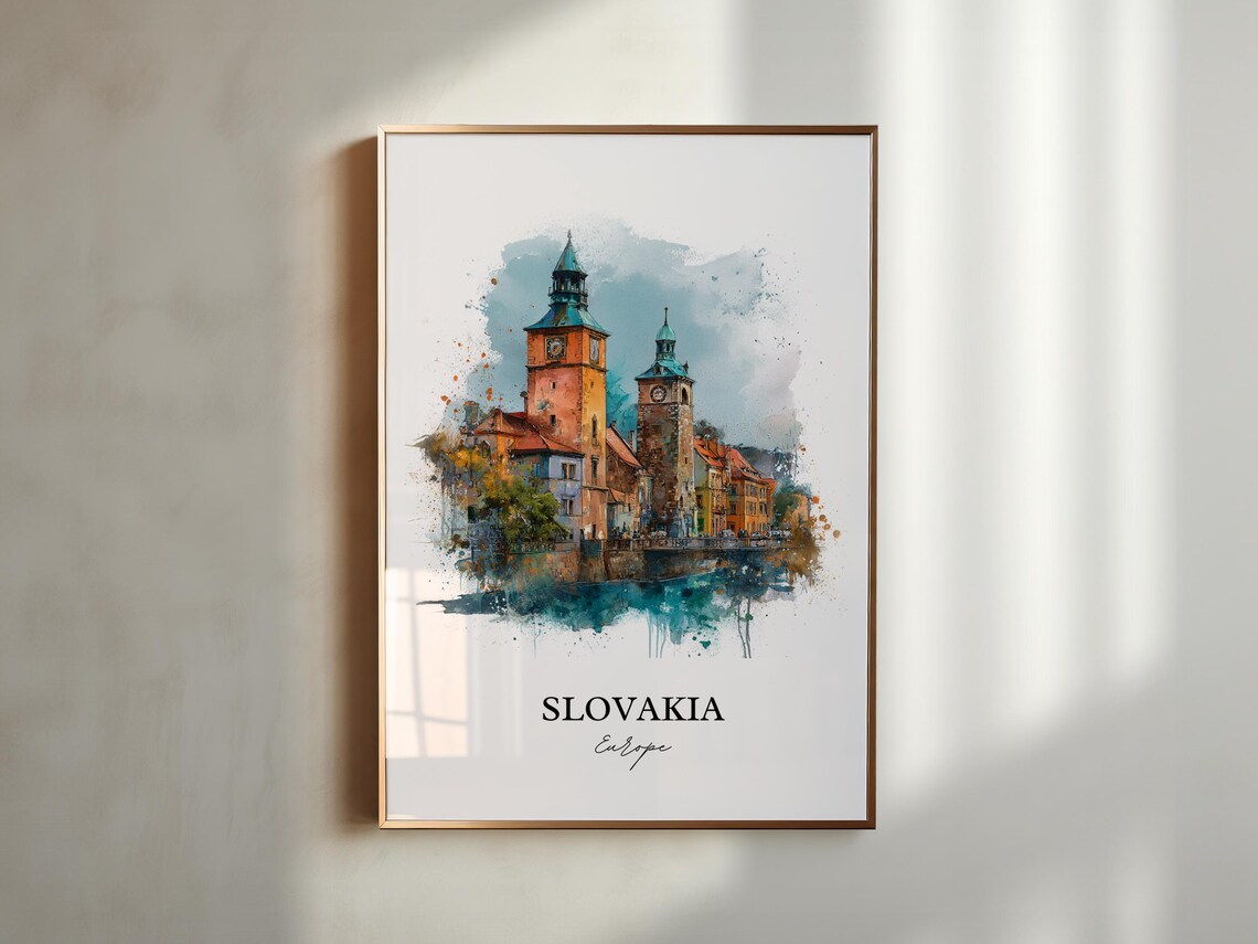 Slovakia Europe Twin Tower Old Town Watercolor Travel Poster - Image 5