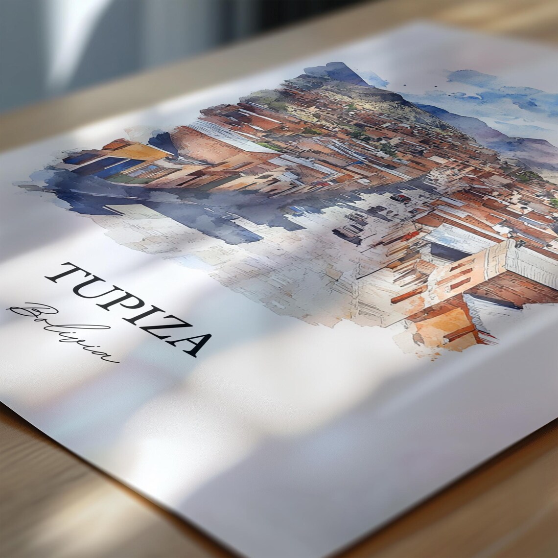 Tupiza Bolivia Watercolor Red Brick Mountain Town Street Travel Poster - Image 6
