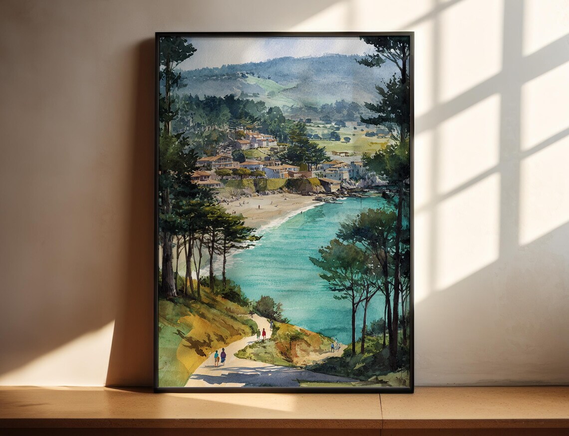 Carmel by the Sea California Coastal Town Watercolor Wall Art