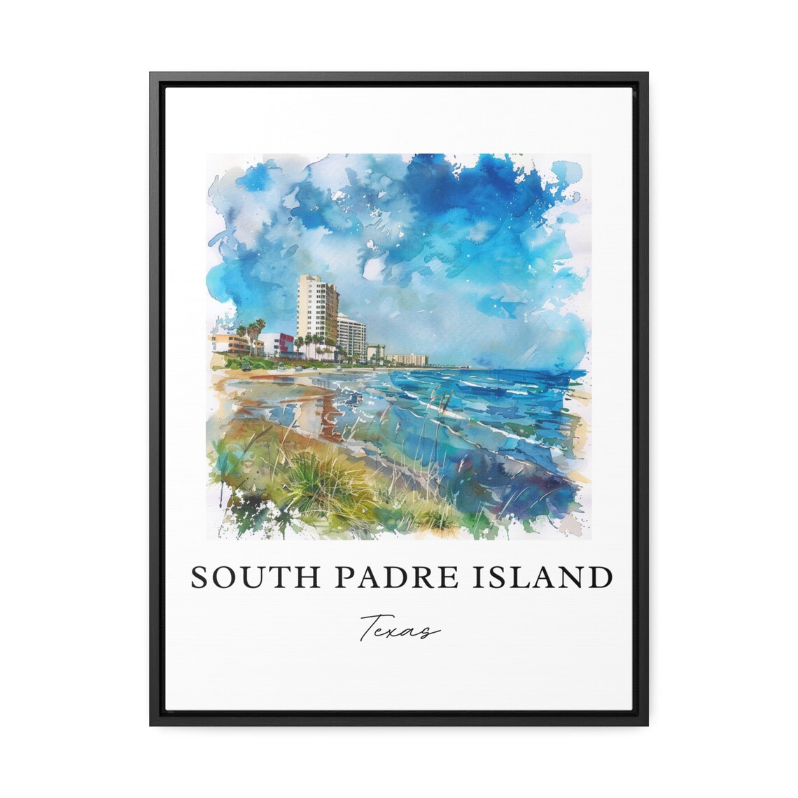 South Padre Island Texas Beachfront Hotels Ocean Watercolor Poster - Image 3