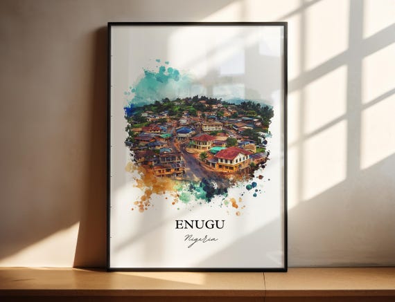 Enugu Nigeria Wall Art Print Watercolor Gift Travel Poster Housewarming