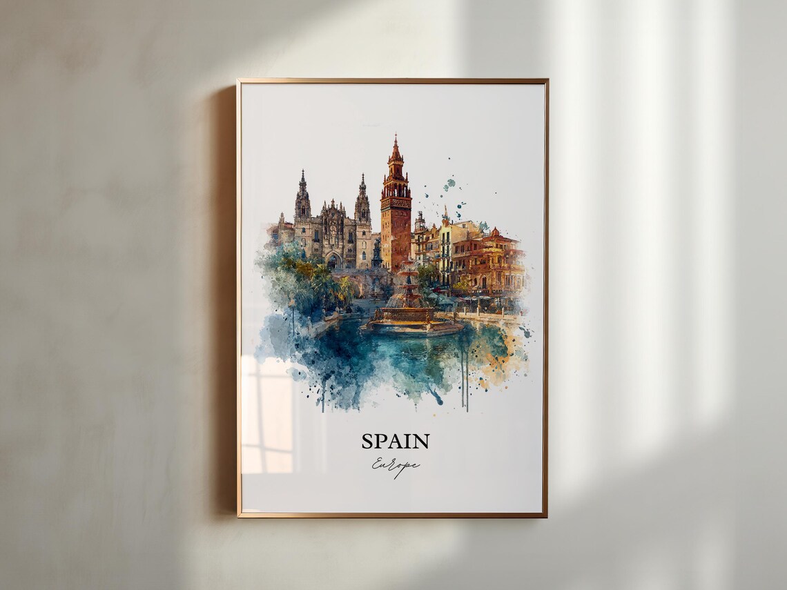 Spain Europe Seville Cathedral Giralda Watercolor Travel Poster - Image 5