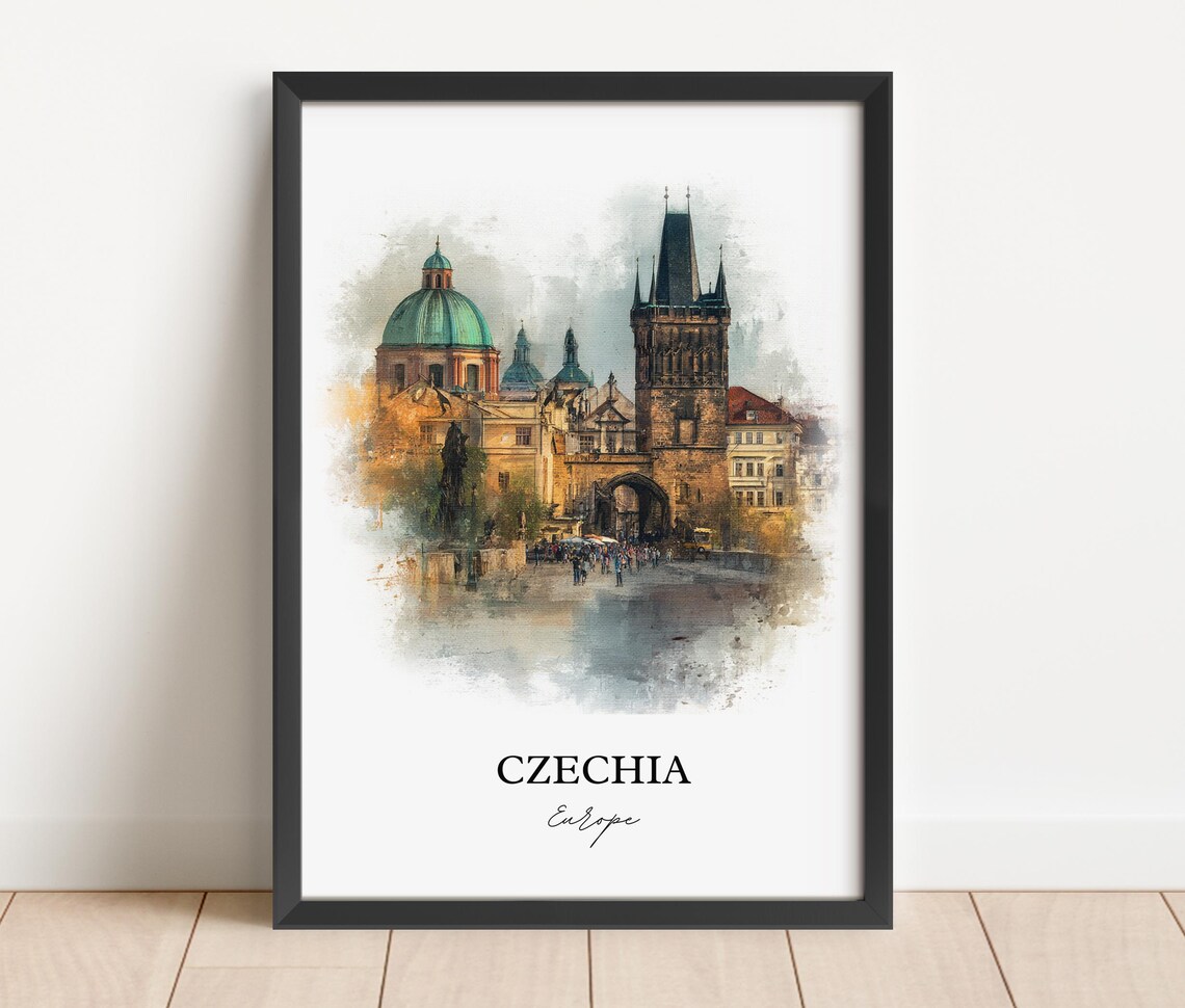 Czechia Prague Old Town Bridge Watercolor Europe Travel Poster - Image 2
