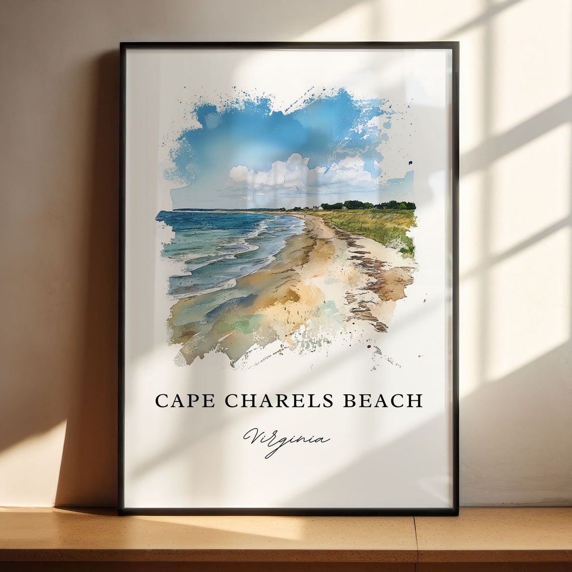 Cape Charles Beach Virginia Watercolor Ocean Shoreline Poster - Image 4